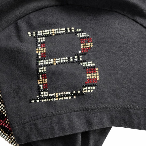 Burberry Black Tee with the tartan Patterned B embellishment with rhinestones M - Picture 8 of 9